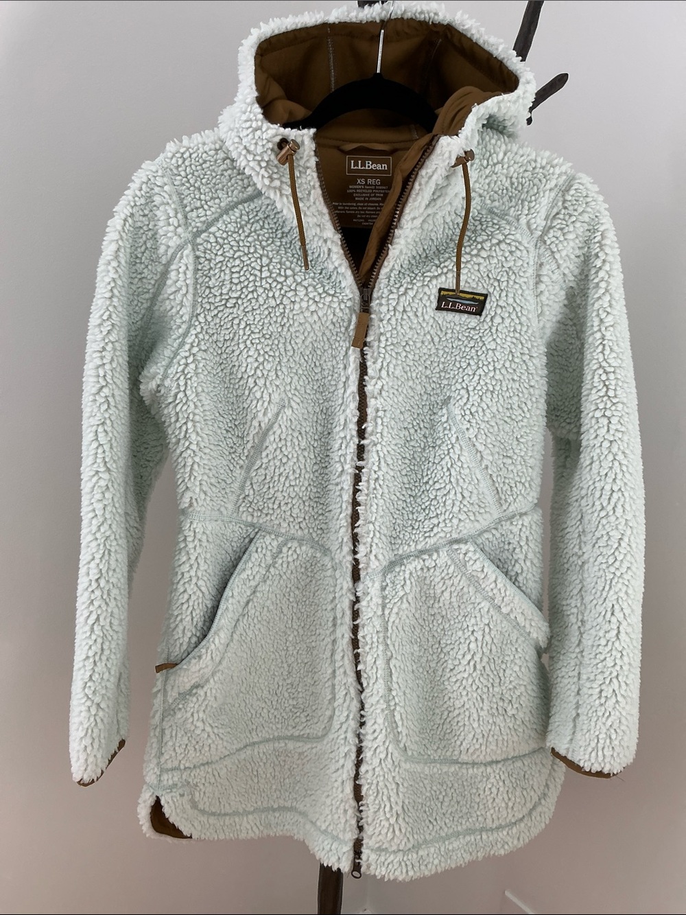 L.L. Bean Women's Pale Blue Sherpa Teddy Jacket with Hood